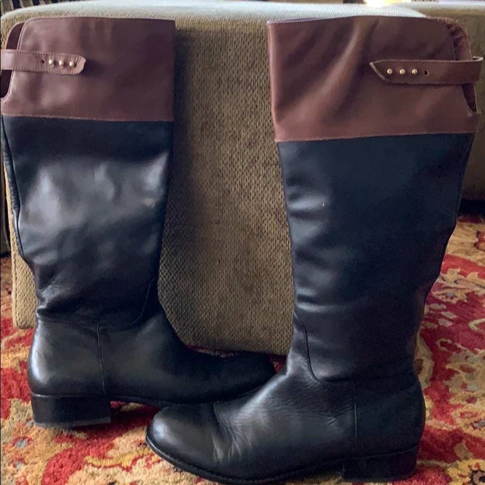 Leather Tall Boots Lands End Black and brown